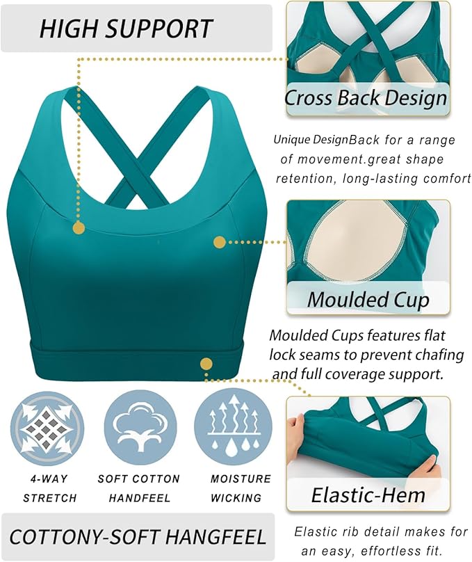 RUNNING GIRL Sports Bra for Women, Molded Cup High Impact Sports Bras for Women with Sewn in Pads