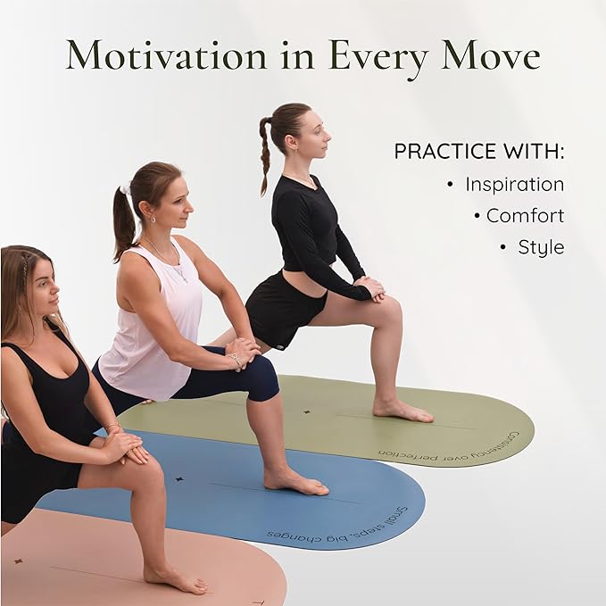 Arch-shaped Yoga Mat, Eco PU Rubber, Non-Slip Exercise Mat for Yoga, Pilates, Home Workout & Stretching with Carry/Stretch Strap & Motivational Design