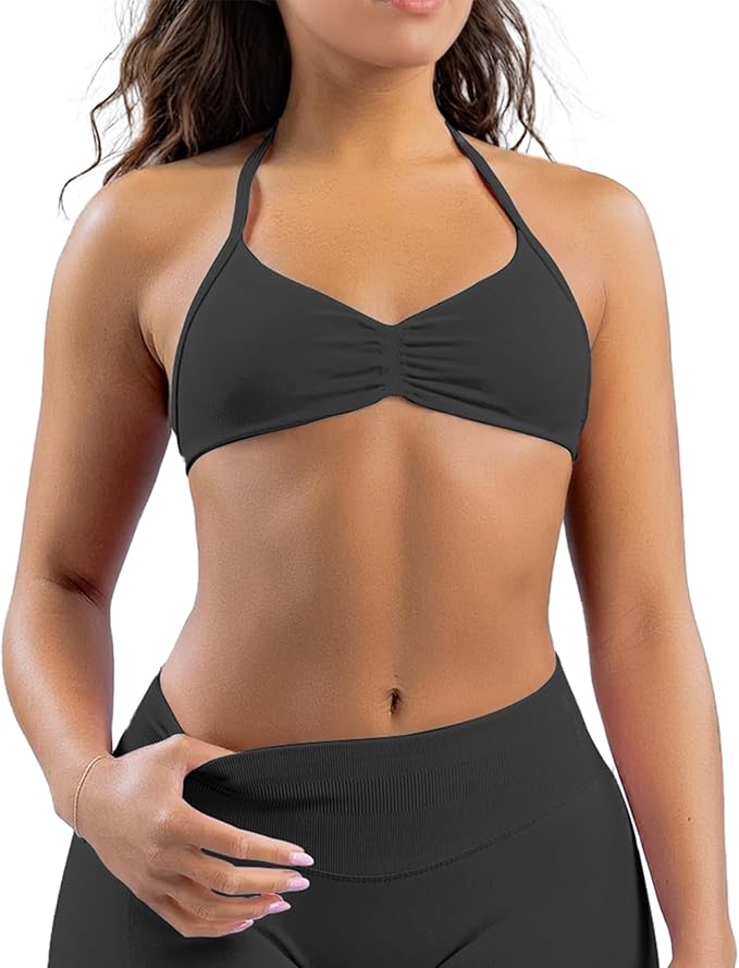 Comper Women's Sports Bra with Thin Straps Stretchy Wirefree Workout Bras Lightweight Workouts Bralette with Removable Pads