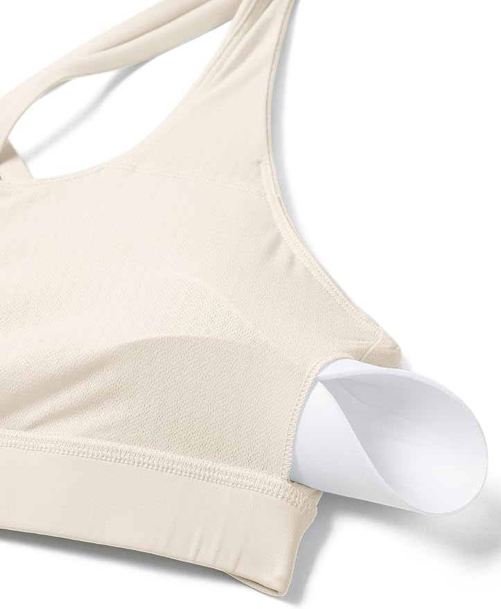 CRZ YOGA Naked Feeling Strappy Padded Sports Bras for Women - Fitness Workout Top Criss Cross Back Yoga Cami
