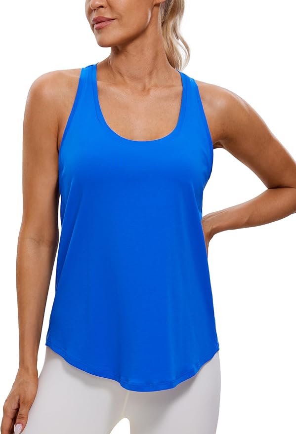 CRZ YOGA Pima Cotton Racerback Tank Tops for Women - Workout Athletic Casual Soft Scoop Neck Sleeveless Shirts