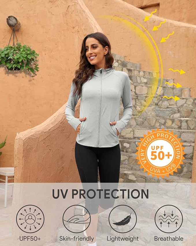 We1Fit Women's UPF 50+ Sun Protection Jacket Hoodie Sun Shirts Hiking Running Athletic Shirt