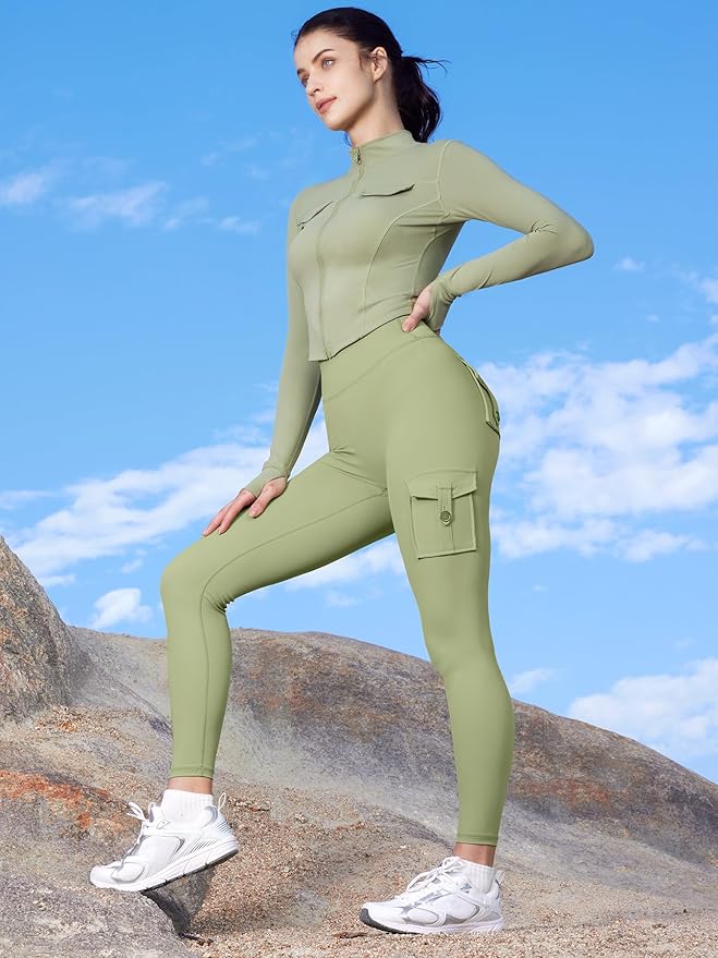 YEOREO CoreFlex Workout Cargo Leggings with Pockets for Women Hidden Scrunch Butt Lifting Leggings Gym Yoga Pants