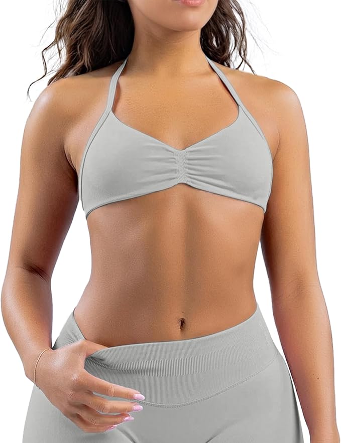 Comper Women's Sports Bra with Thin Straps Stretchy Wirefree Workout Bras Lightweight Workouts Bralette with Removable Pads