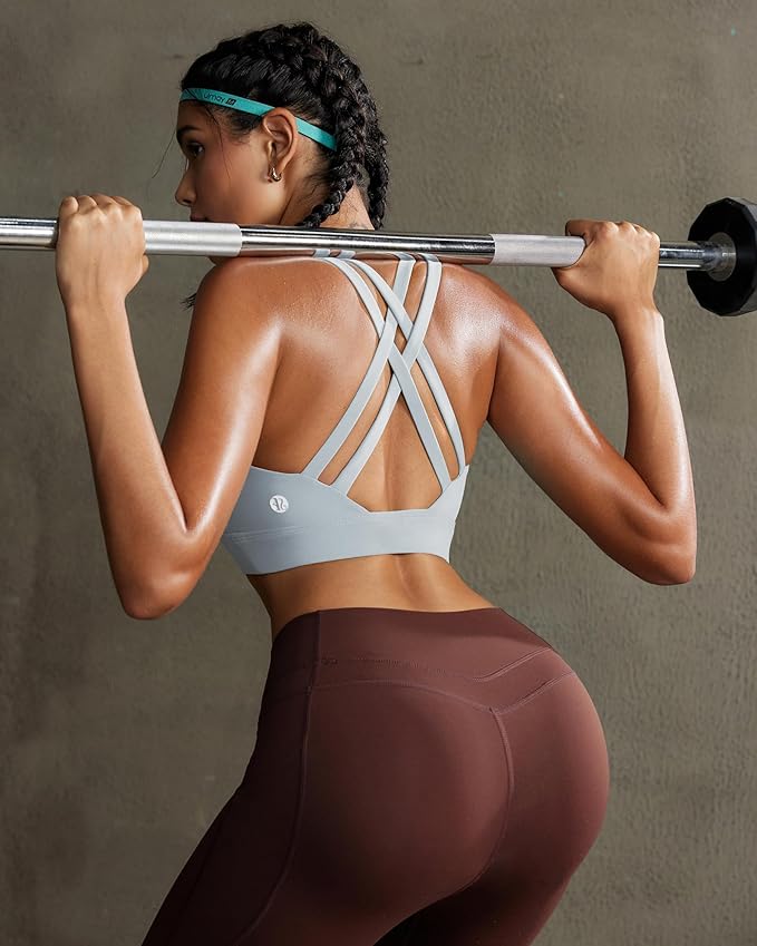 RUNNING GIRL High Impact Sports Bras for Women - Scoop Neck Strappy Sports Bra High Support Moulded Cup Workout Bra