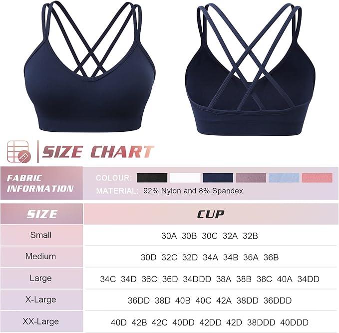 VEQKING Women's Cross Back Sports Bra Padded Strappy Medium Support Yoga Bra for Workout Fitness 3 Pack