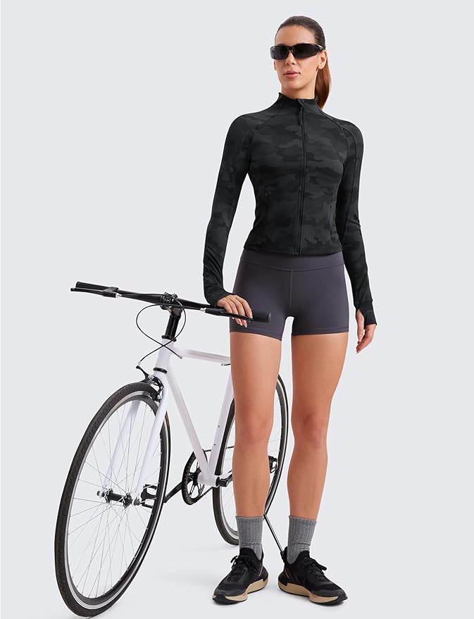 CRZ YOGA Butterluxe Waist Length Jackets for Women - Full Zip Athletic Track Tops with Thumb Holes Pockets