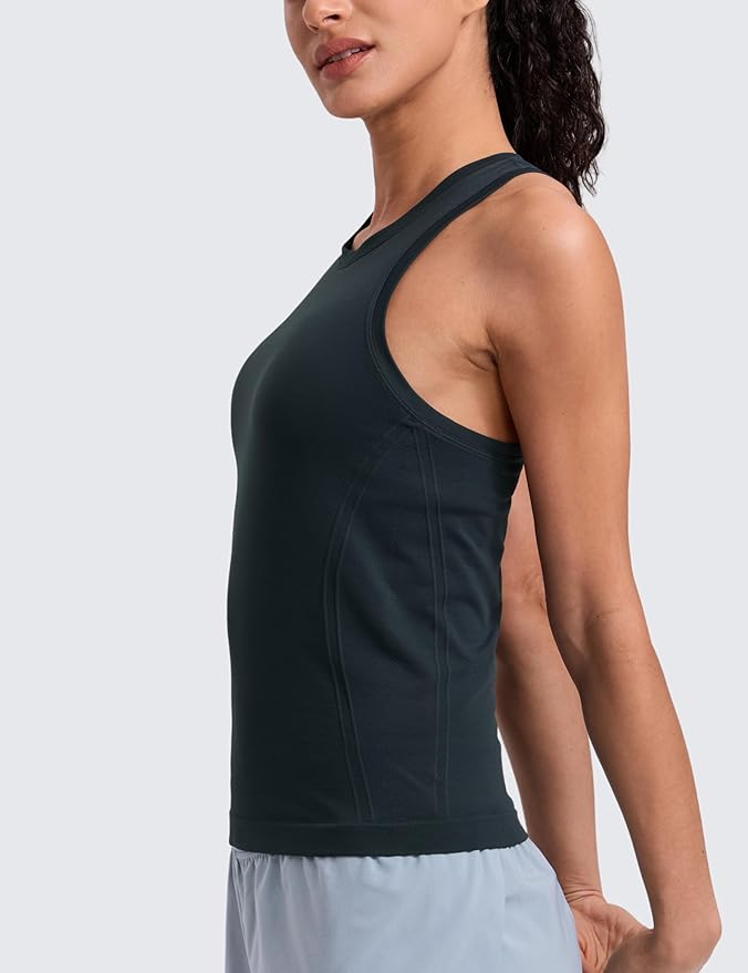 CRZ YOGA Seamless Workout Tank Tops for Women - Athletic Running Gym Sleeveless Shirts Crewneck Racerback Breathable