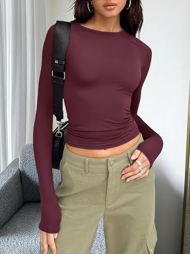 Trendy Queen Womens Long Sleeve T Shirts Fall Fashion 2026 Basic Crop Tops Going Out Outfits Y2k Clothes