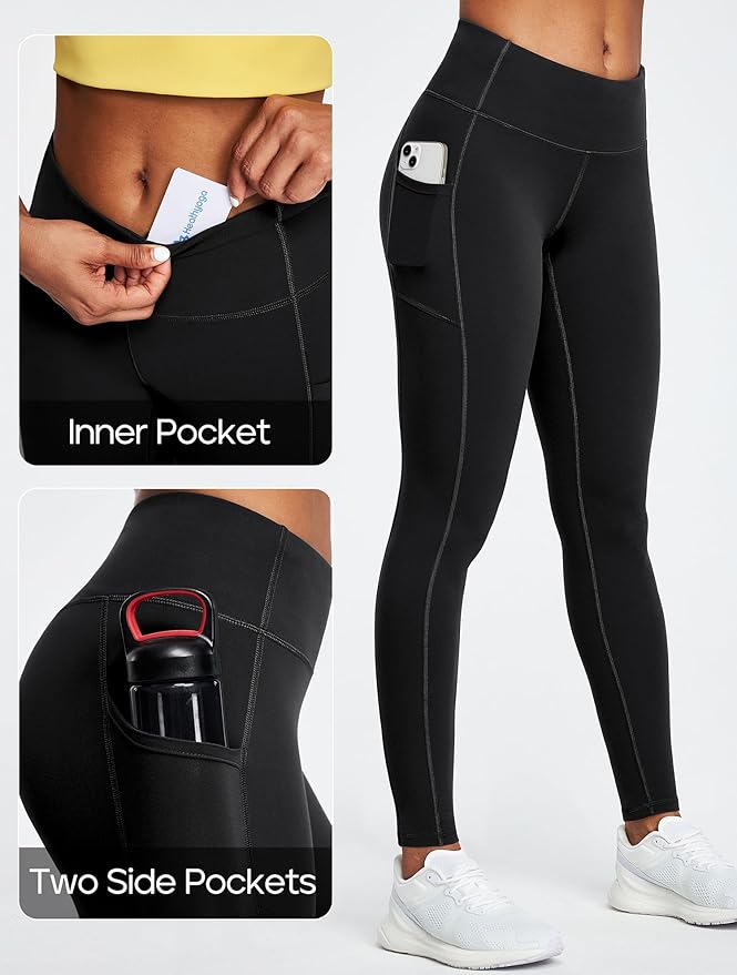 Heathyoga Leggings with Pockets for Women Tummy Control High Waisted Yoga Pants with Pockets for Women Workout Leggings