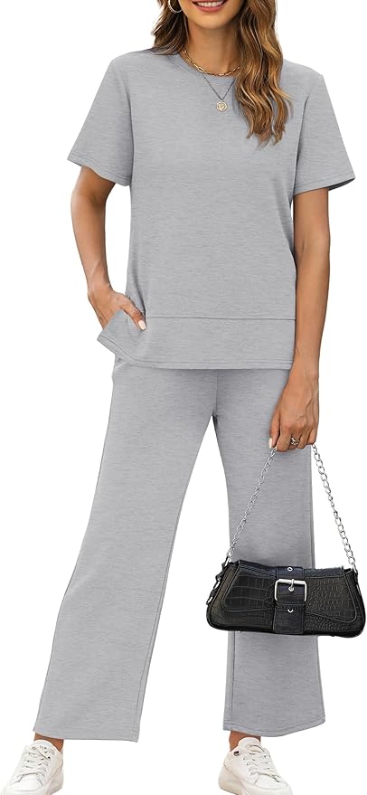 XIEERDUO Women's Side Slit Lounge Sets 2026 Fashion 2 Piece Travel Outfits Cozy Loungewear Wide Leg Tracksuits S-3XL