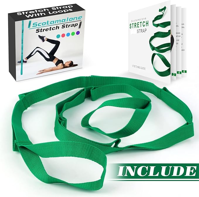 Scotamalone Stretching Strap Yoga Strap Physical Therapy for Home Workout, Exercise, Pilates and Gymnastics, 10 Loops Non-Elastic Stretch Bands with Aesthetic Packaging for Women & Men
