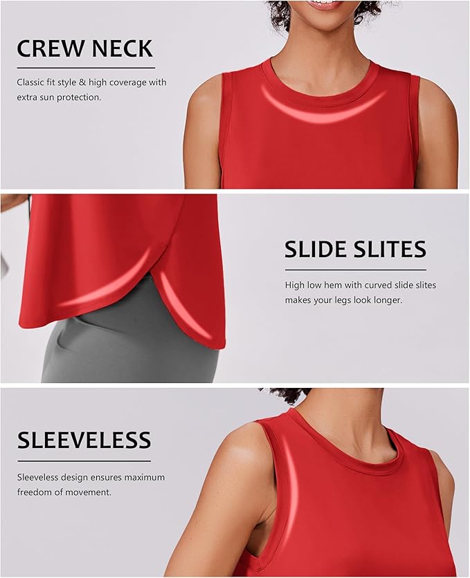 PINSPARK Workout Tank Tops Woman UPF 50+ Yoga Tanks Quick Dry Sleeveless Gym Shirts with Side Slits Loose Fit Athletic Top