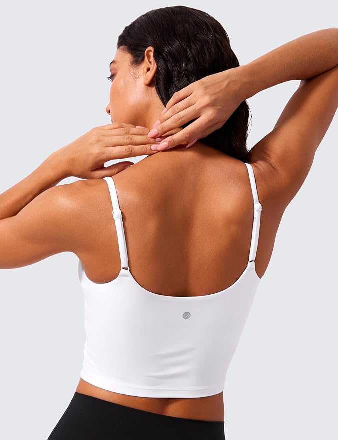 CRZ YOGA Butterlift Adjustable U Back Crop Tank Tops for Women - Padded Camisole Scoop Neck Workout Longline Sports Bras