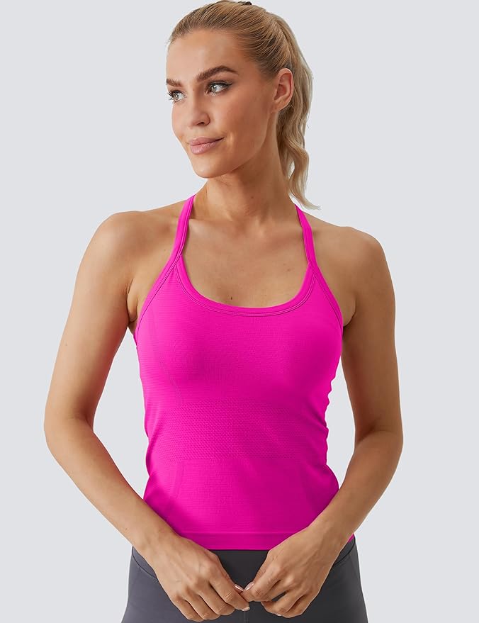 MathCat Workout Tank Tops for Women with Built in Bra, Sleeveless Gym Tops Seamless Racerback Athletic Yoga Shirts