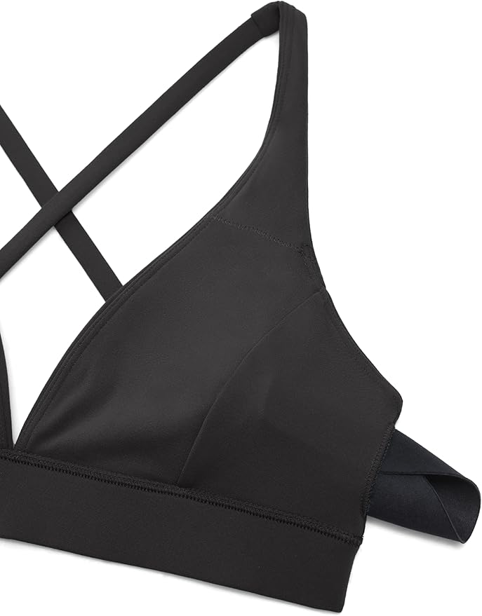 CRZ YOGA Butterluxe Deep V-Neck Sports Bras for Women - Spaghetti Strap Criss Cross Padded Top Low Coverage Wireless Yoga