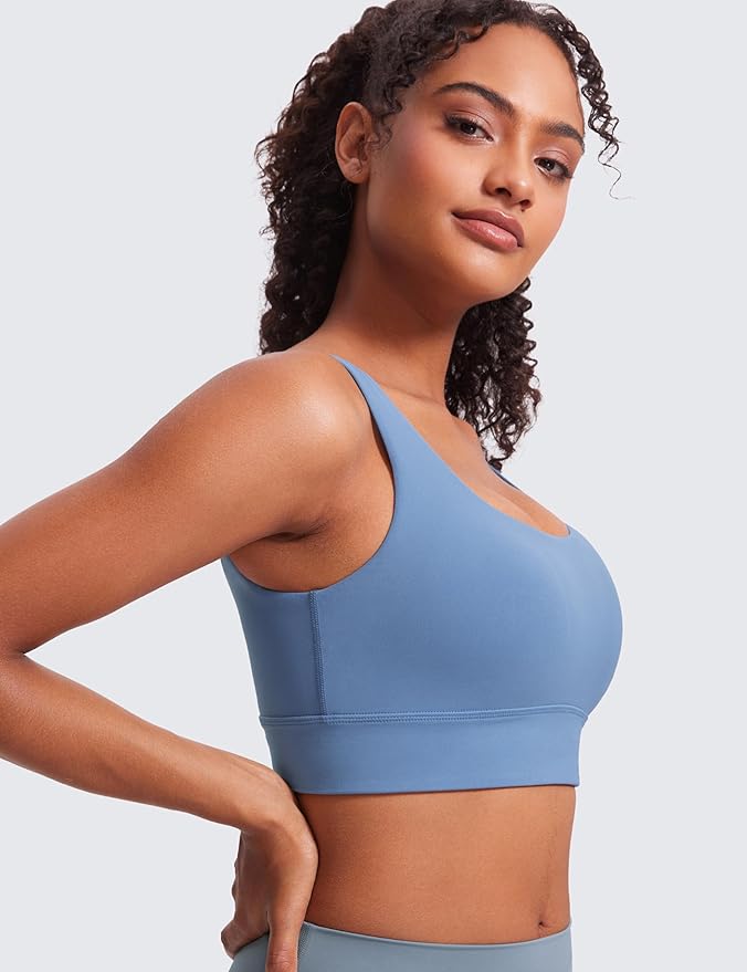CRZ YOGA Butterluxe U Back Longline Sports Bras for Women - Scoop Neck Padded Yoga Workout Crop Top with Built in Pads