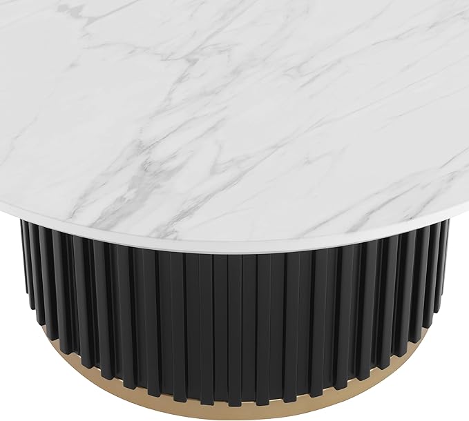 Modern Round Coffee Table with Fluted Pedestal Circle Coffee Table with Faux Marble Tabletop for Bedroom,Apartment,Living Room White