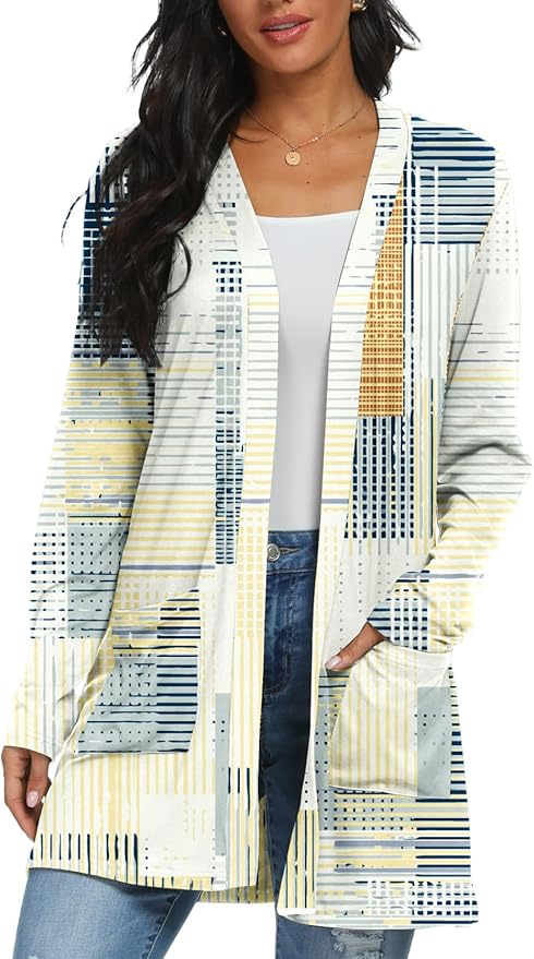 Womens Casual Lightweight with Pocketes Long Sleeve Open Front Cardigan