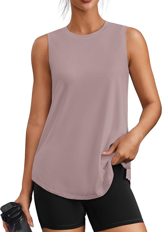 PINSPARK Workout Tops for Women Sleeveless Athletic Tank Tops UPF 50+ Running Tanks with Side Slits Loose Fit Gym Yoga Shirt