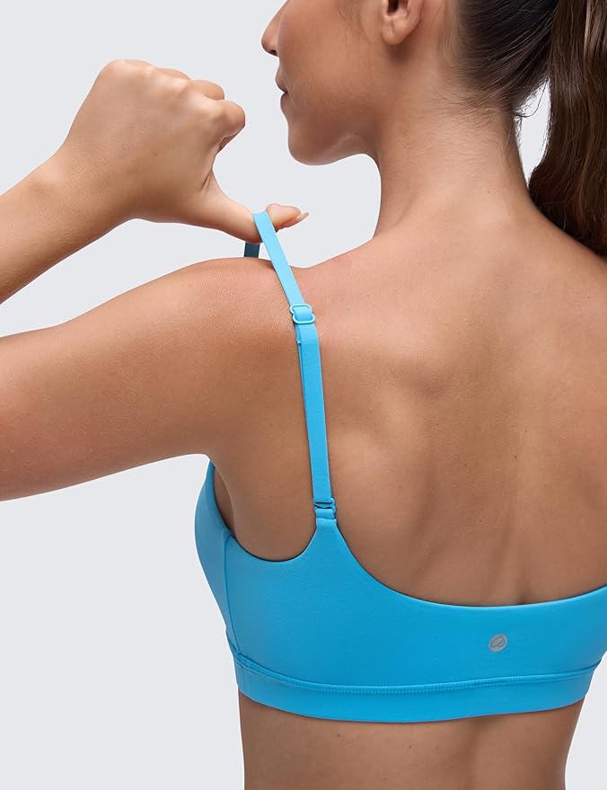 CRZ YOGA Butterluxe Adjustable Spaghetti Strap Sports Bras for Women - Scoop Neck Wireless Padded Yoga Workout Crop Top