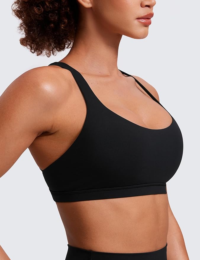 CRZ YOGA Naked Feeling Strappy Sports Bras for Women - Criss Cross Back Wireless Padded Cami Yoga Workout Top