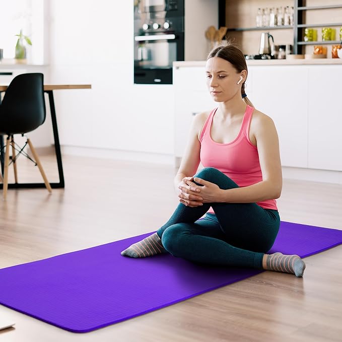 Fitvids Yoga Mat, 1/2-Inch Extra Thick High Density Exercise Mat, Anti-Tear Exercise Yoga Mat with Carrying Strap, Suitable for Various Yoga Exercises