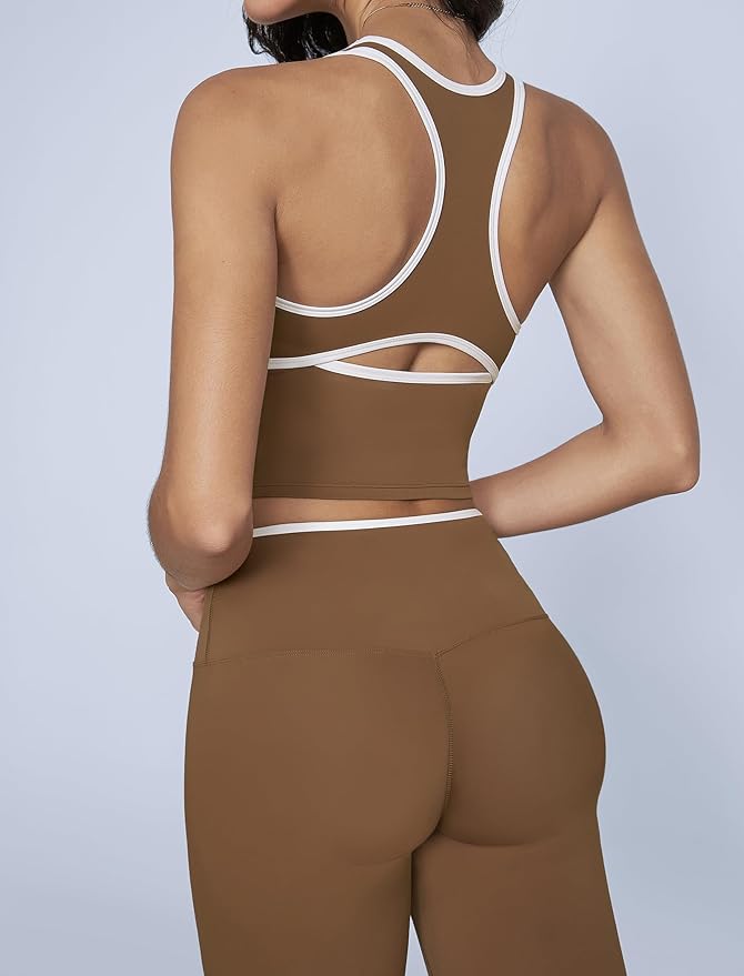 ABOCIW Womens Color Block Workout Sets Racerback Tank Top High Waist Leggings Gym Set Yoga Pilates Outfits