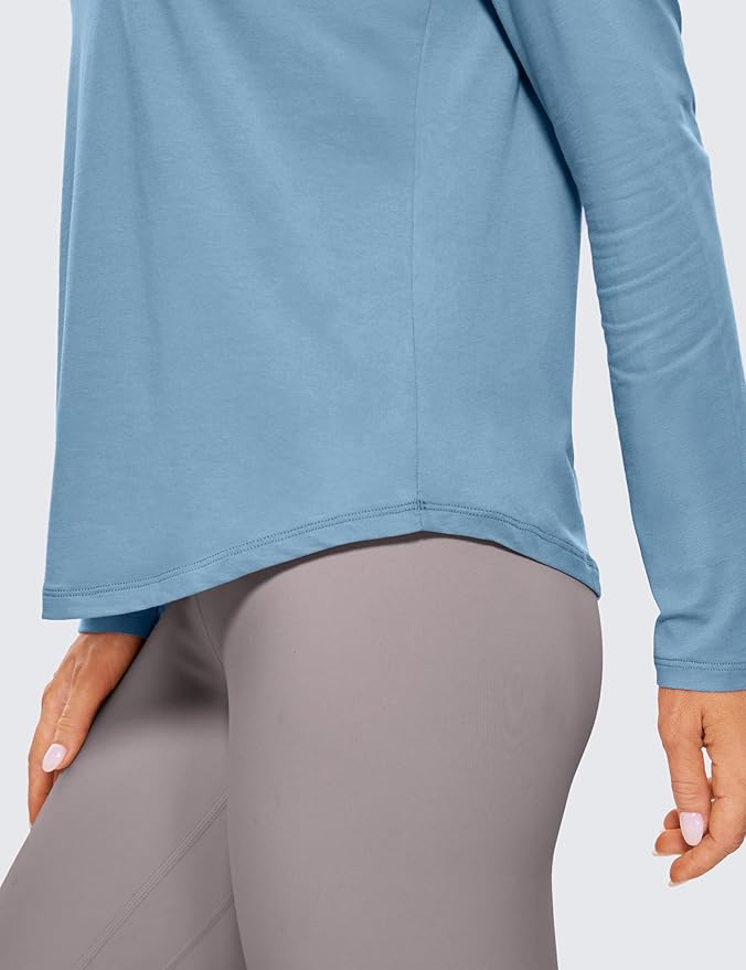 CRZ YOGA Pima Cotton Crewneck Long Sleeve Shirts for Women - Workout Athletic Yoga Casual Tops Soft Plain T-Shirt