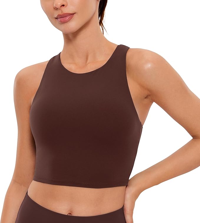 CRZ YOGA Butterluxe High Neck Crop Tank Tops for Women - Racerback Padded Longline Sports Bras Workout