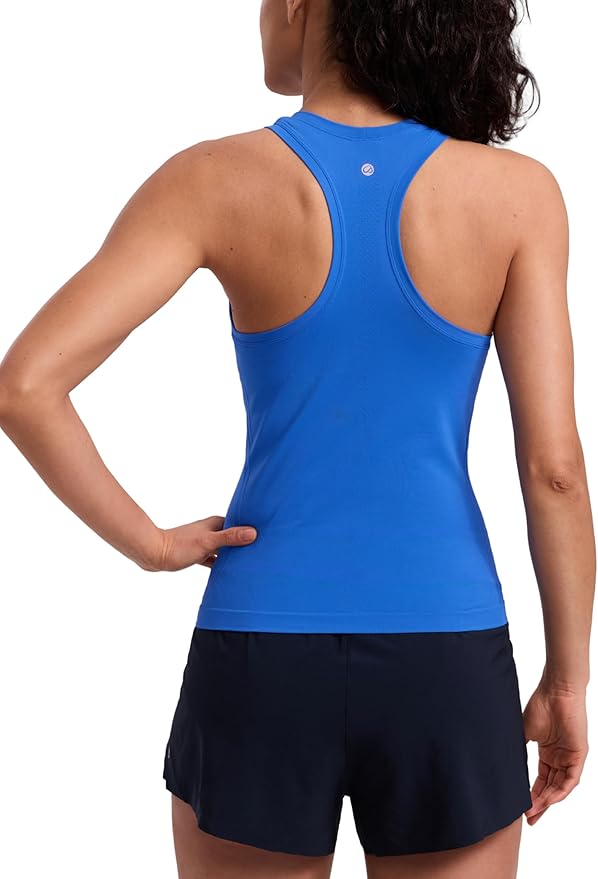 CRZ YOGA Seamless Workout Tank Tops for Women - Athletic Running Gym Sleeveless Shirts Crewneck Racerback Breathable