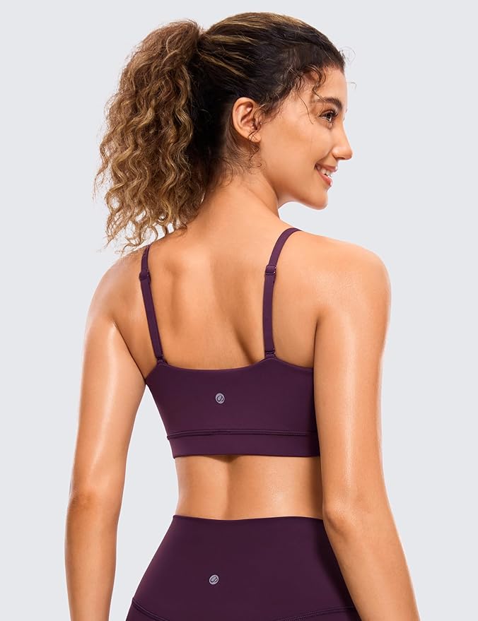 CRZ YOGA Butterluxe Womens Adjustable Spaghetti Thin Strap Sports Bra - Padded Wireless Square Neck Workout Yoga Clothes