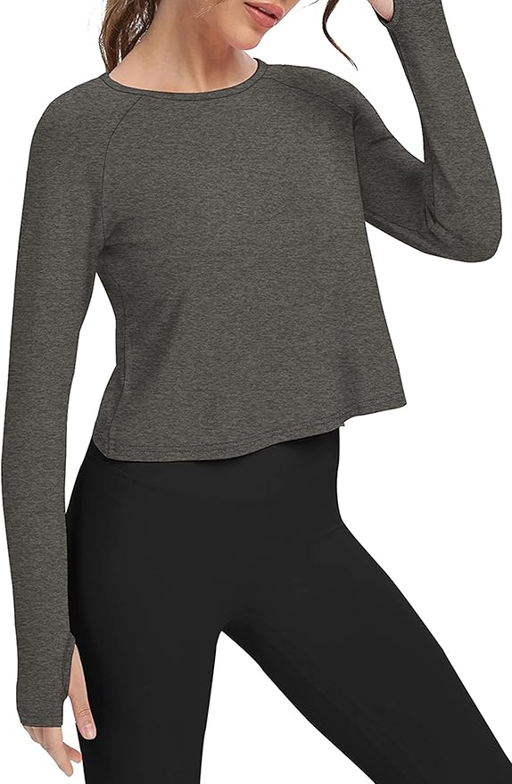 Bestisun Long Sleeve Athletic Workout Shirts Sports Yoga Gym Crop Tops for Women