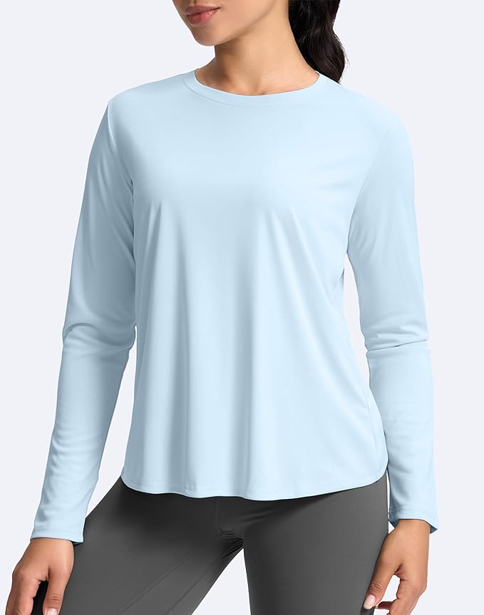 SANTINY Women's Lightweight Long Sleeve Workout Tops Split Back Gym Running Hiking Athletic Shirt Quick Dry UPF 50+ Sun Shirt