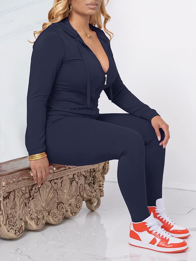 AUXDIO Women 2 Piece Outfits Casual Workout Sets Bodycon Tracksuit Zip Up Long Sleeve Hoodle Jacket Jogger Pants Set