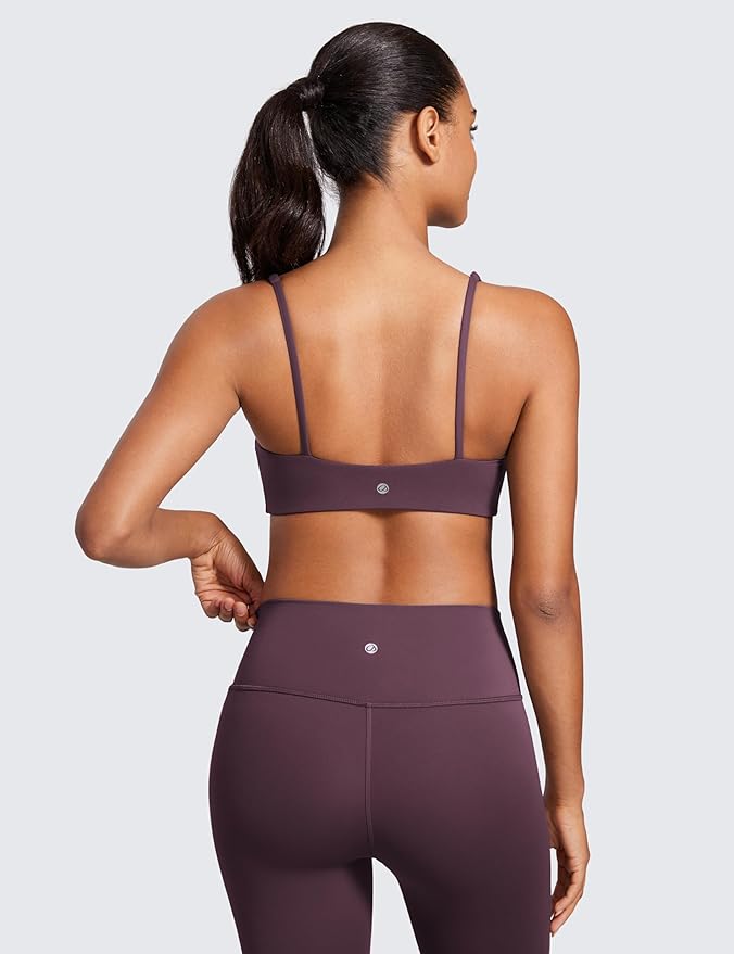 CRZ YOGA Butterluxe Square Neck Spaghetti Strap Sports Bras for Women - Low Coverage Yoga Wireless Padded Cami Crop Top