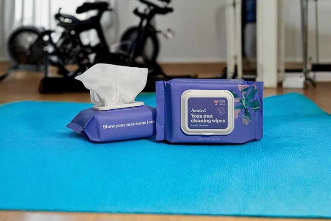 ASUTRA Yoga Mat Cleaning Wipes (Lovely Lavender), 1 Pouch (30 Wipes) - No Slippery Residue, Deep-Cleansing for Fitness Gear & Gym Equipment