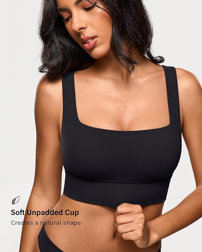 INLYRIC Women's Inbarely Outwear Longline Square Neck Bralette Supportive Unlined No Underwire Yoga Sports Bra