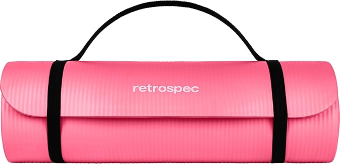 Retrospec Solana Yoga Mat Thick 1/2in Non-Slip Workout Mat with Nylon Strap - 72x24in Exercise Mat for Pilates, Stretching & Fitness - BPA Free, Easy Clean