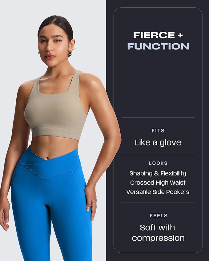 Aoxjox Women's Trinity High Waisted Yoga Pants with Pockets Cross-Waist Tummy Control Buttery Soft Workout Leggings 26"
