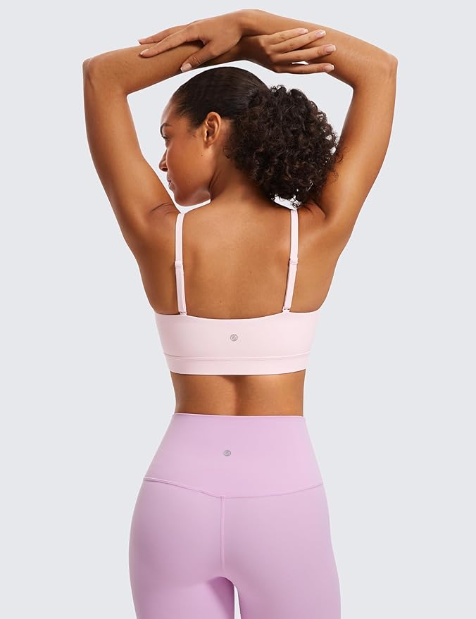 CRZ YOGA Butterluxe Womens Adjustable Spaghetti Thin Strap Sports Bra - Padded Wireless Square Neck Workout Yoga Clothes