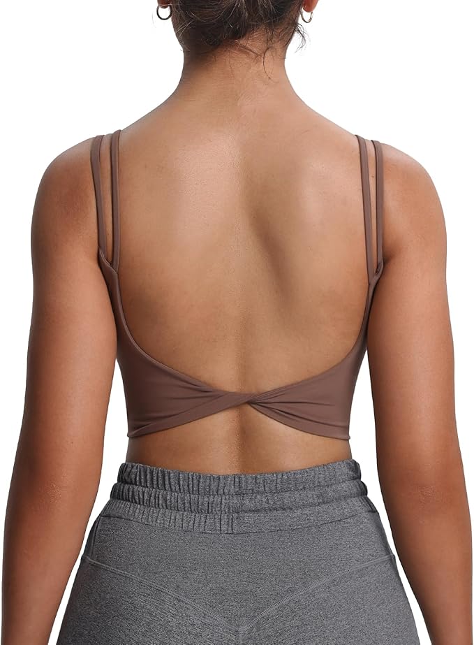 Aoxjox Women's Workout Sports Bras Fitness Yoga Crop Tank Metamorph Twist Back Cami