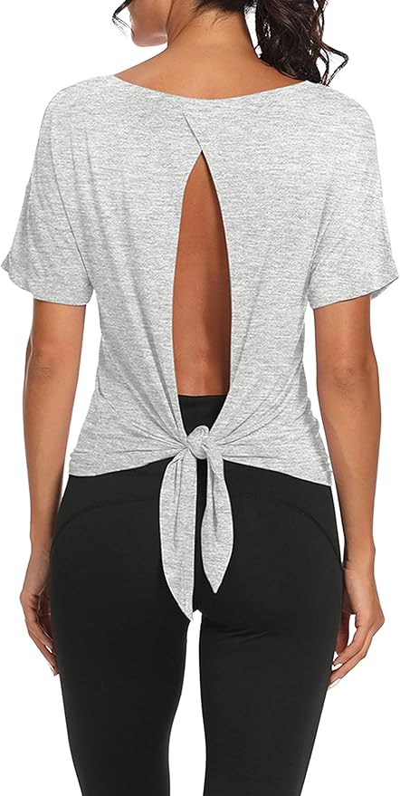 Bestisun Workout Tank Tops Open Back Yoga Exercise Shirts Tie Back Athletic Clothes for Women