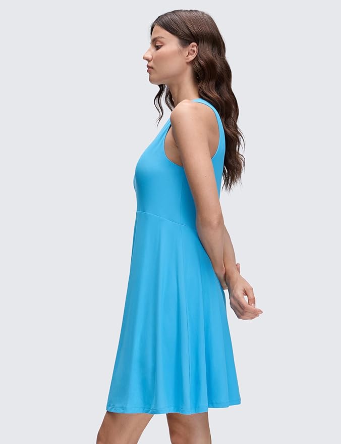 CRZ YOGA Cloudweight Double Layer Midi Dress for Women - Crewneck Flowy Tank Top Sleeveless Outfits for Casual Travel