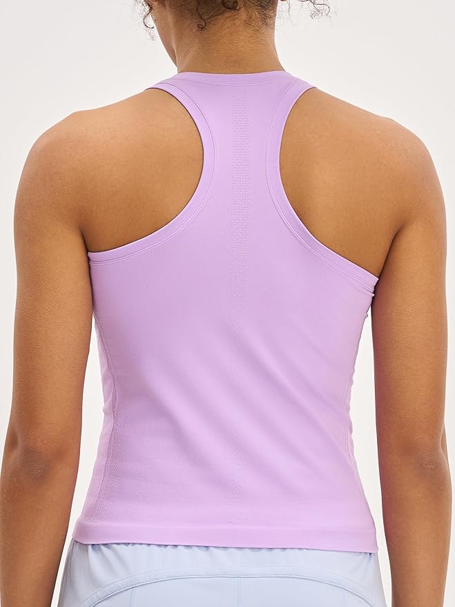 MCEDAR Women Seamless High Neck Workout Tank Tops Racerback Breathable Athletic Tops Slim Fit Running Tops