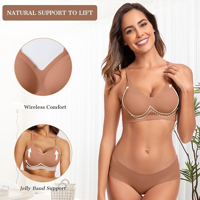 OEAK Womens Wireless Jelly Bras Comfortable Push Up Bra No Underwire Gel Bra Full Support Lift Everyday Seamless Tshirt Bras
