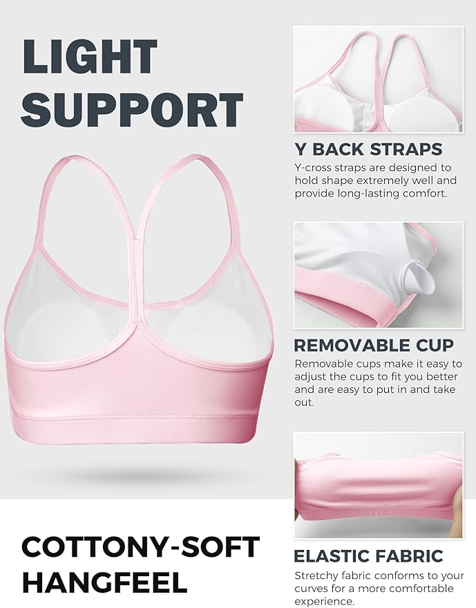 Buauty Sports Bra for Women, Y Back Light Support Workout Bra with Removable Pads for Yoga Pilates Gym