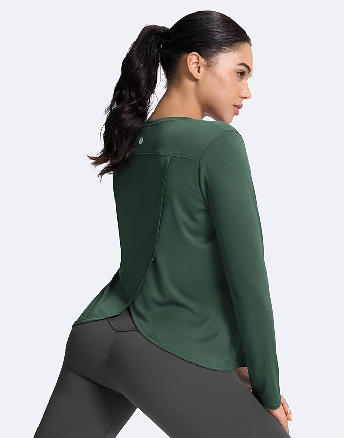 SANTINY Women's Lightweight Long Sleeve Workout Tops Split Back Gym Running Hiking Athletic Shirt Quick Dry UPF 50+ Sun Shirt