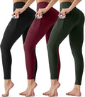3 Pack Leggings with Pockets for Women,Butt Lift High Waisted Tummy Control Workout Yoga Pants Reg & Plus Size