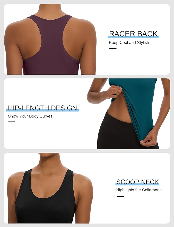 Dalavch 5 Pack Women's Workout Racerback Tank Tops Crop Spandex Yoga Athletic Running Gym Sports Tops for Women